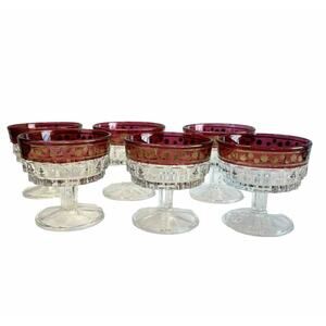 Italian Mid-century Dessert Trifle Cocktail Glasses Francolini Ruby & Gold 6 Set